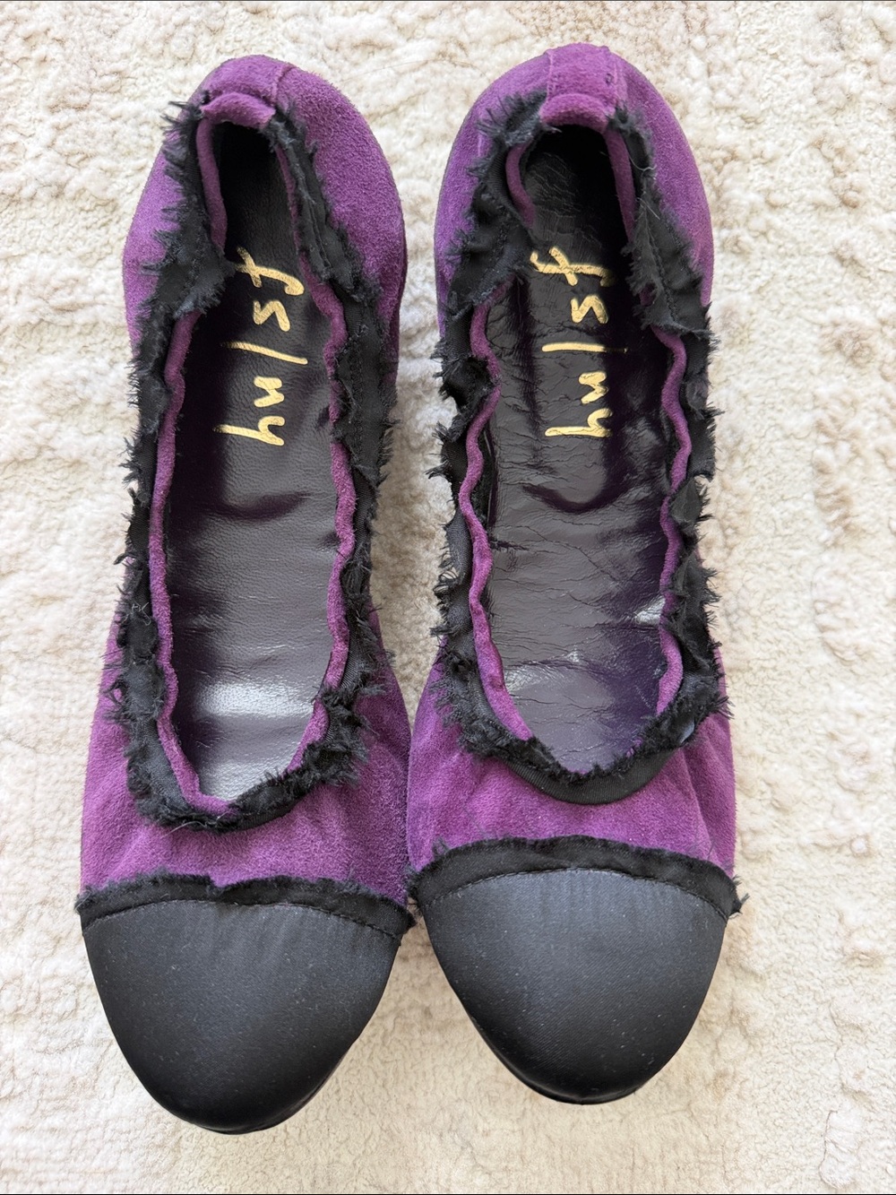 fs/ny Purple Suede Ballet Flats with Black Toe Cap